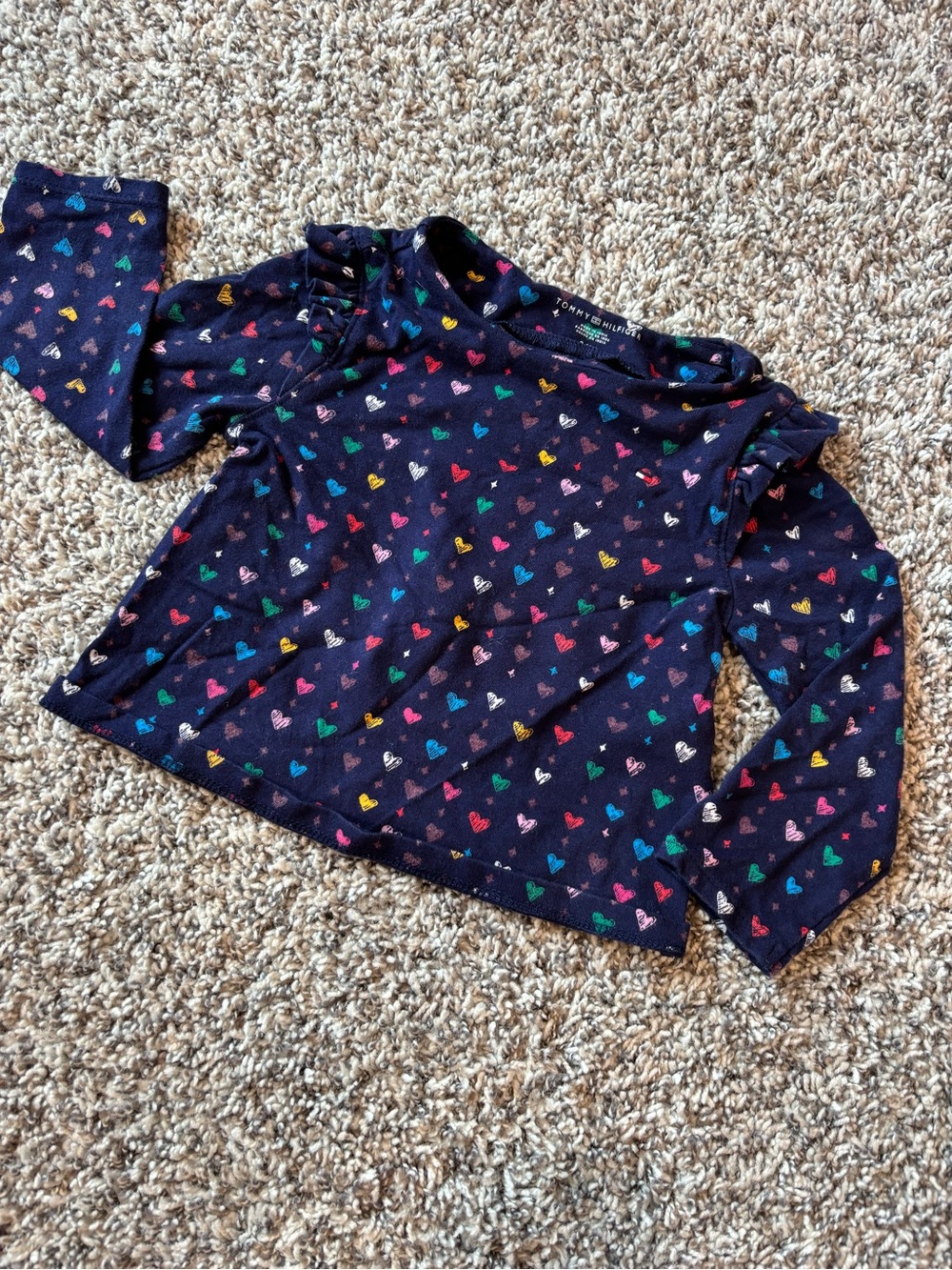 Tommy Hilfiger Navy Long Sleeve Top with Multicolor Heart Print